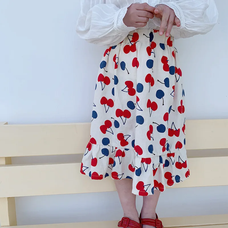 

Spring Autumn Toddler Girls Skirts Fashion Korean Cherry Princess Kids Skirts Children Pettiskirt Casual Baby Pleated Skirts