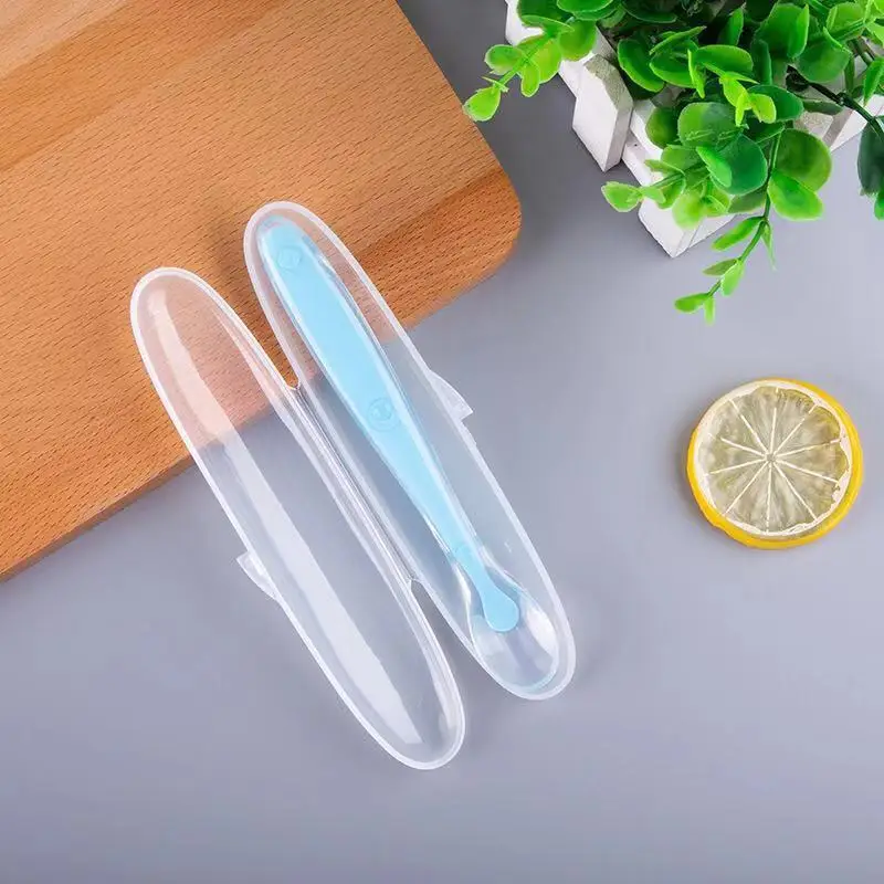 Cuchara de alimentaci&oacute;n para beb&eacute; con caja de almacenamiento, cucharilla antideslizante de entrenamiento para beb&eacute;, cucharilla de silicona de grado alimenticio, vajilla de alimentaci&oacute;n para beb&eacute;, 1 ud.-0