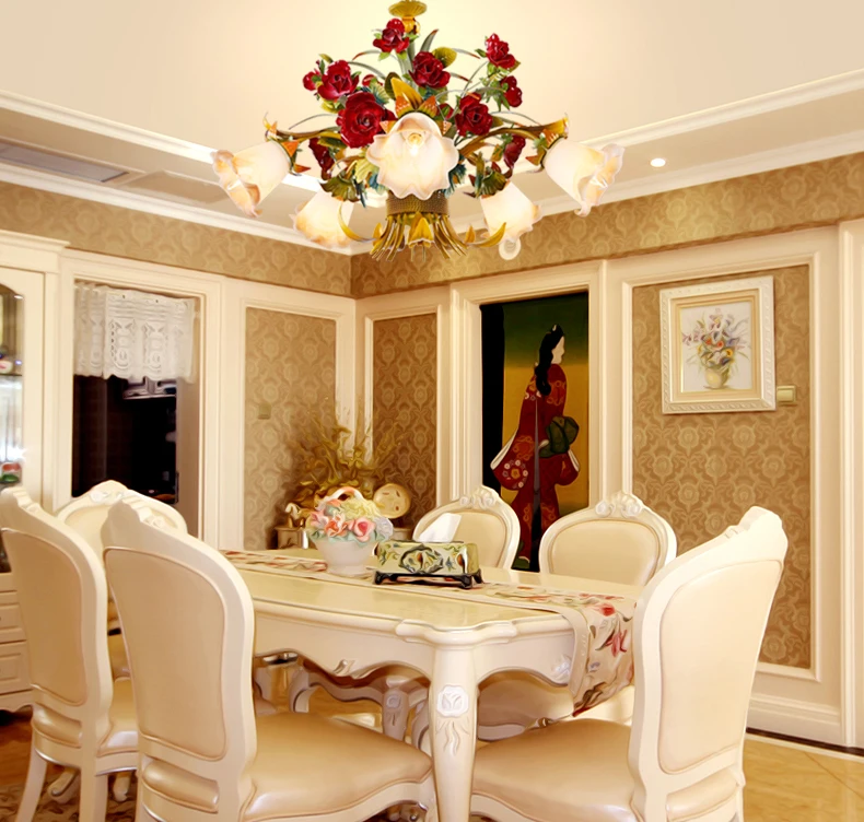 European Flower LED chandelier lighting Glass Shade Rose Lamp living room hanging lights dining Girls bedroom Lights D72 | Лампы и