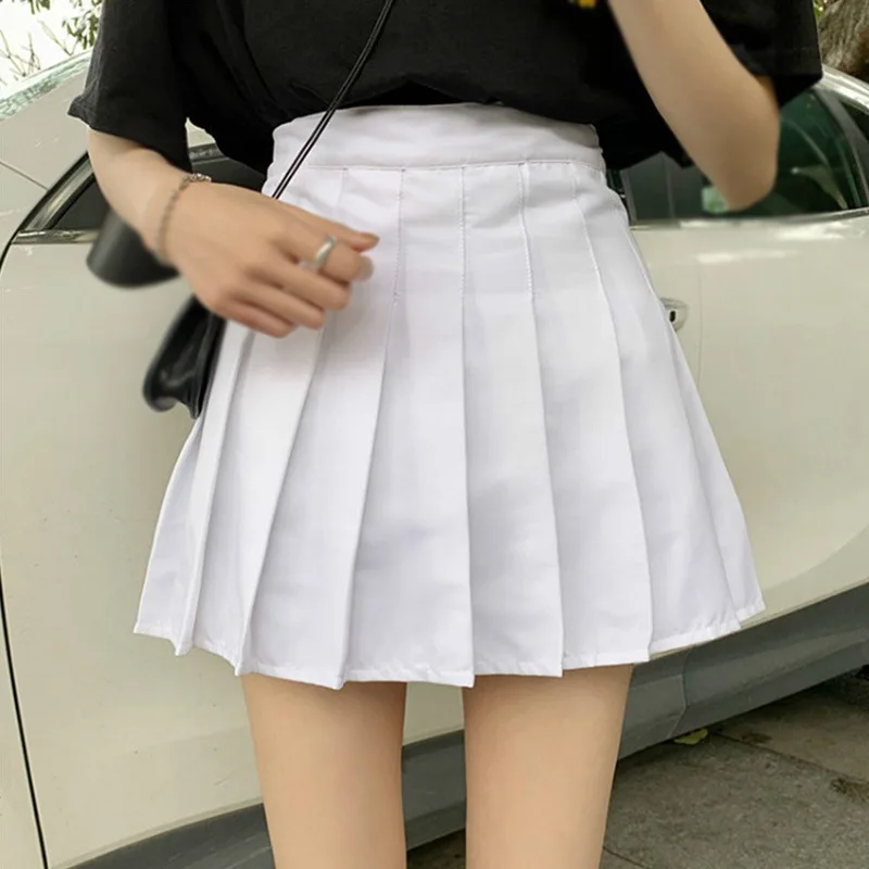 

Women Pleated Mini Skirt High Waist Cute Girls Slim Skirt Solid Color Summer Spring Female Student Pleated Skirt S-XL