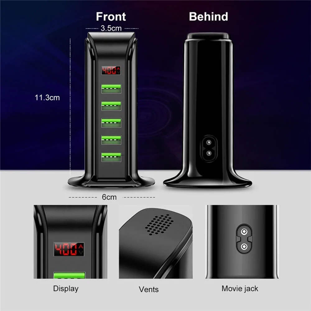 

5 Port USB Charger LED Display Multi USB Charging Hub for iphone XR XS Max X 7 8 Samsung Station Desktop Wall Home EU US Plug