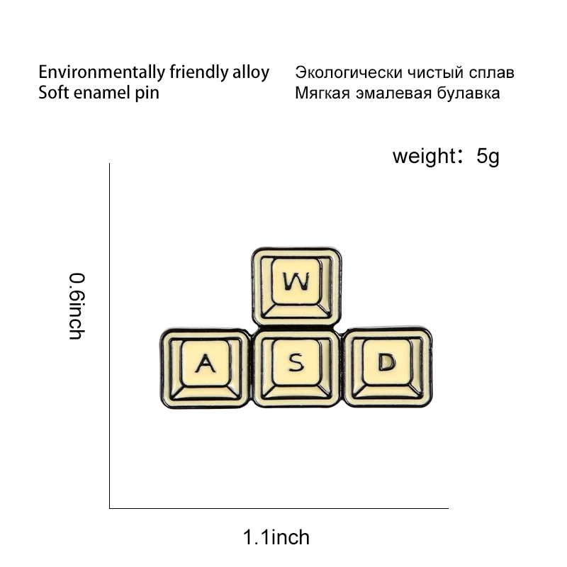 Gaming Keyboard WASD Enamel pin Daily Supplies Brooch for Game lovers Women Men Bag Clothes Lapel Pin Metal Computer icon Badge | Украшения