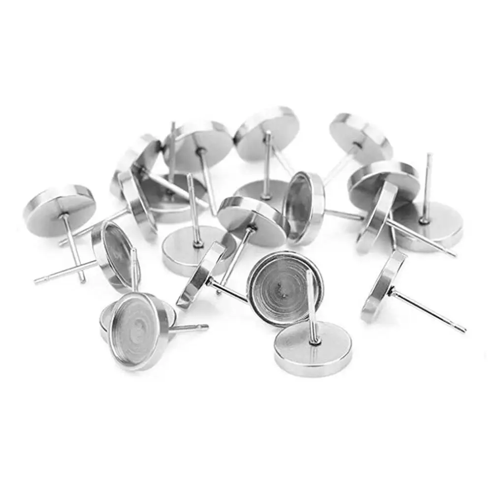 20pcs Stainless Steel Blank Base Round Tray Cabochon Setting Post Stud Earrings Fit for 4/6/8/10 mm Cabochon Earring Diy Jewelry images - 6