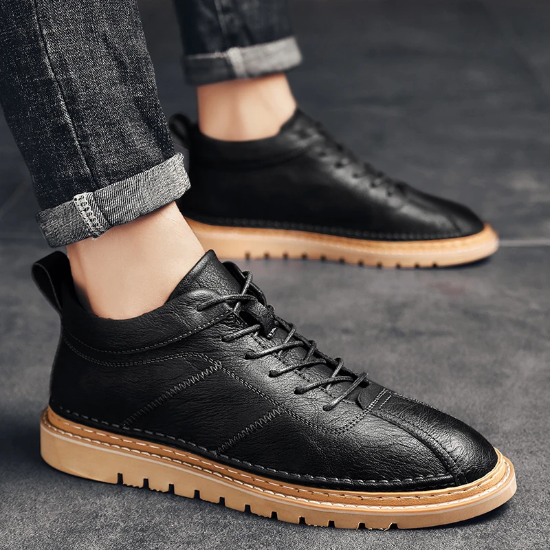 

Sneakers Men Leather Casual Shoes Men lace up Lightweight Breathable Mens Shoes outdoor Fashion Tenis Masculino Zapatos Hombre