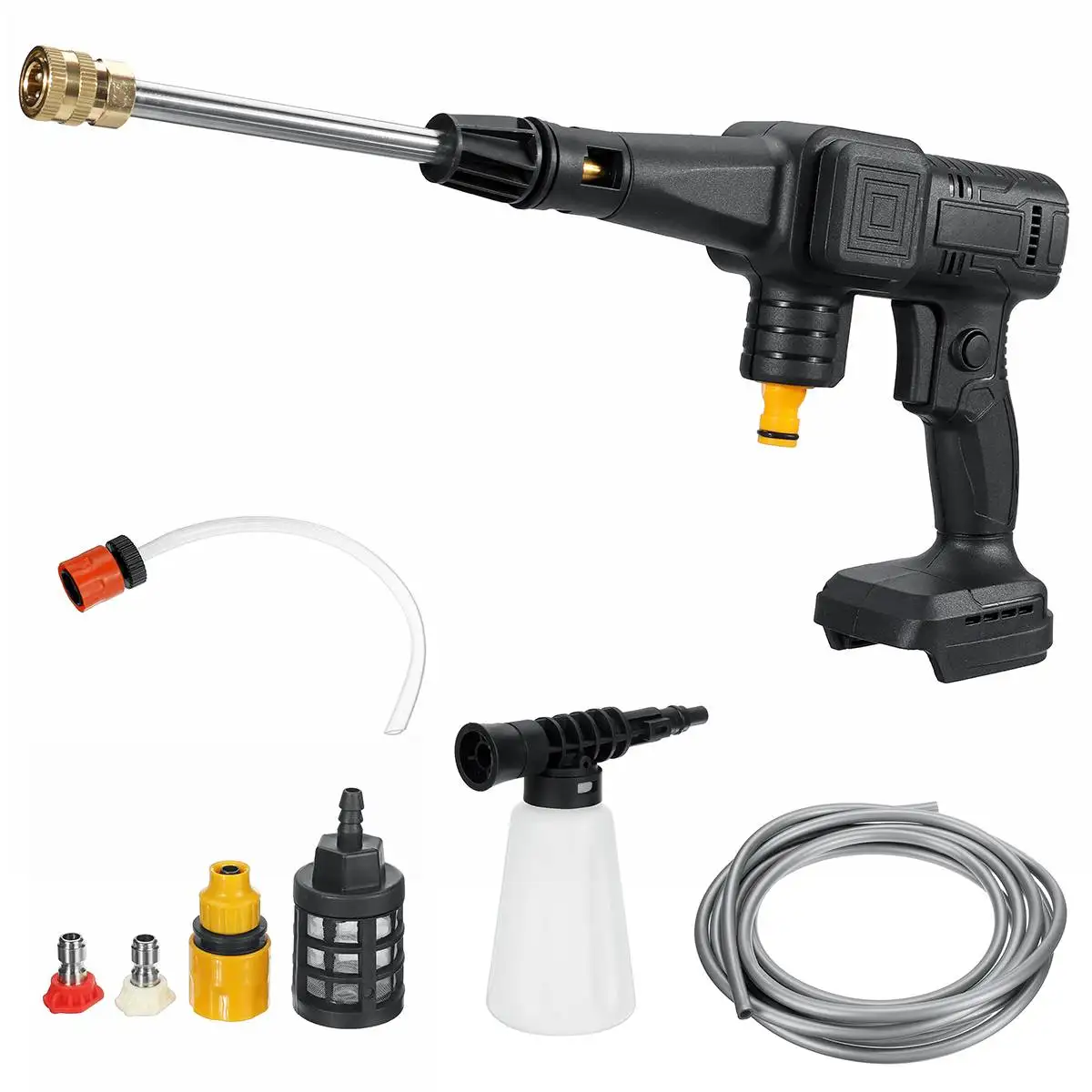 Цена Беспроводная электрическая моечная машина высокого давления, 1000 Вт, 24 В, портативная батарея, генератор пены, водяной пистолет-распылитель ...