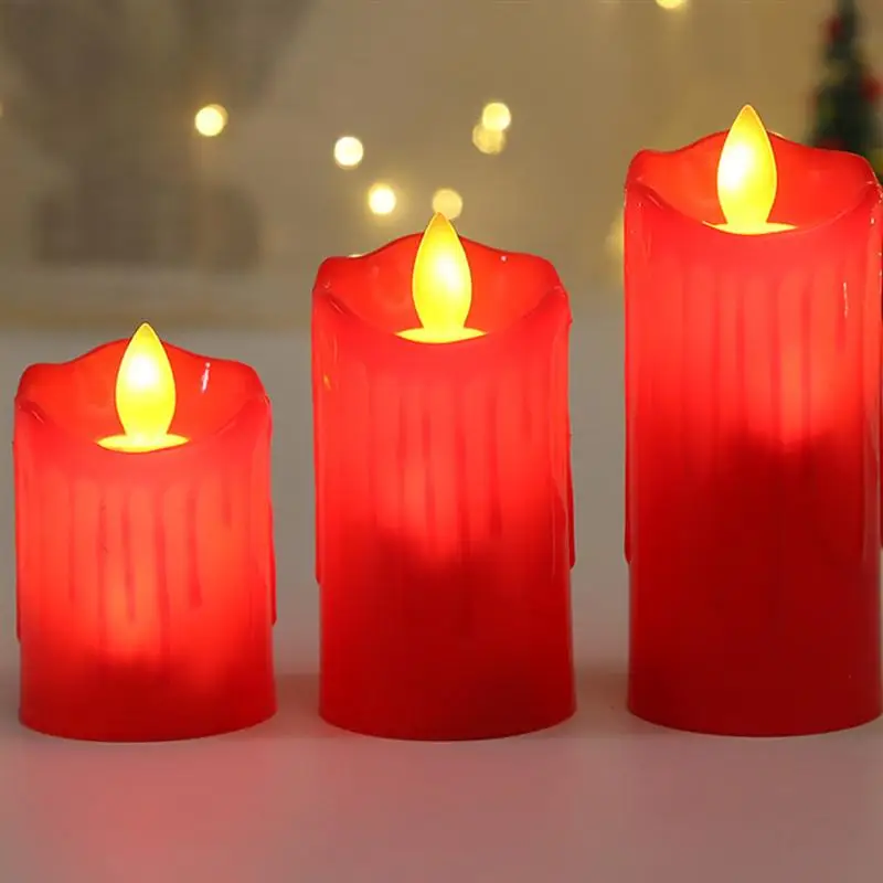 

3 шт., красная светодиодный ная лампа-свеча для праздников, фестивалей, настольного декора, свесветильник, товары для украшения Дня Святого В...