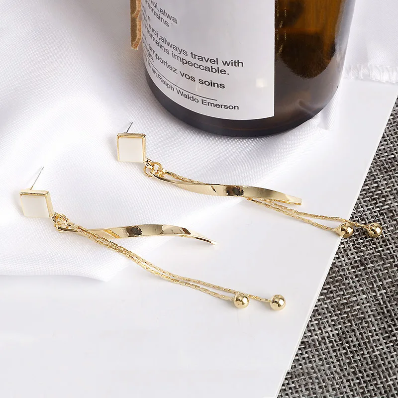 

Japan and South Korea simple geometric linear earrings 2020 new style long Tassel temperament earrings female earrings