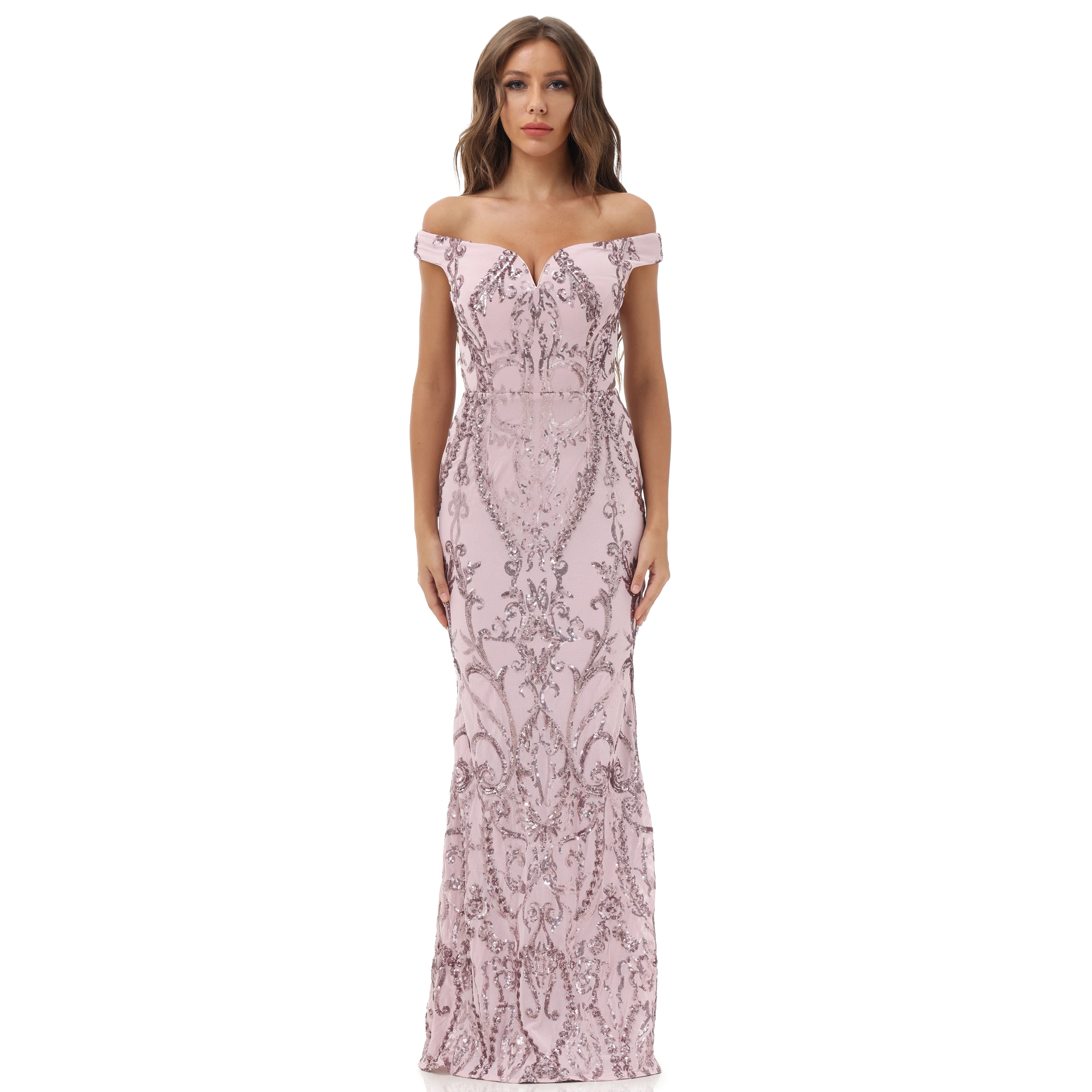 

Womens Maxi Dress, Shinny Sequin Long Formal Party Evening Gown Off Shoulder Sleeveless Bridesmaid Dresses