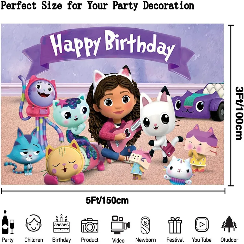 gabby dollhouse photo backdrop kid baby shower cat happy birthday party girls photography background banner decoration supplies free global shipping