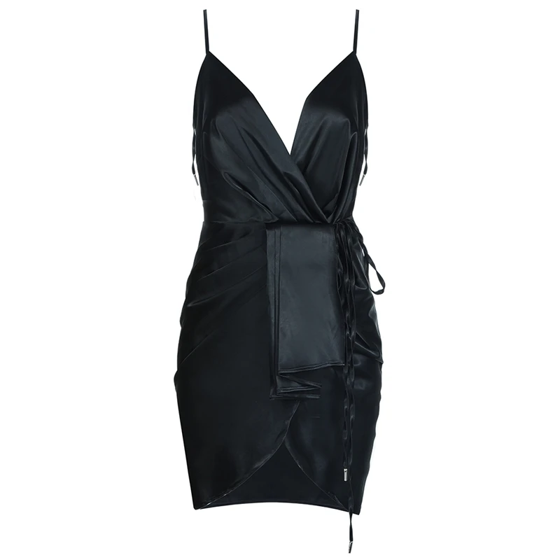 

INDRESSME Fashion Vestidos Women New Deep V Draped Backless Lace Up Strap Sleeveless Bodycon Sexy Party Club Mini Dress 2020