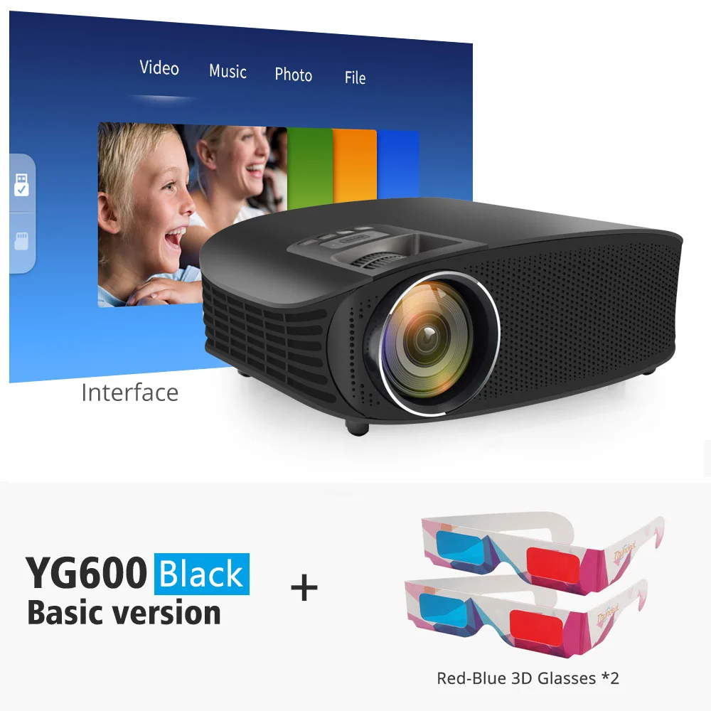 AAO YG600 HD проектор 4000 люмен мультимедийный ЖК-проектор Поддержка Full HD 1080P домашний кинотеатр HDMI VGA USB видео 3D Портативный светодиодный проектор - Цвет: YG600 Black