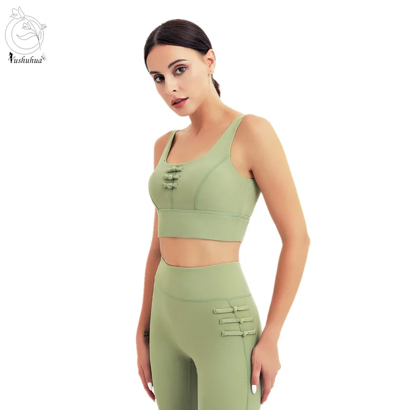 

Yushuhua 2Pcs Clothing Women Sport Suit Gym Set Chinese knot Bra Hip pants Workout Running Clothing Gym Wear Athletic Yoga Set