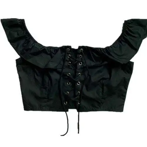 Women's Goth Lacing Ruffles Off Shoulder Crop Tops T024