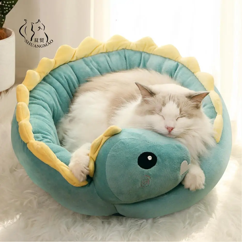Hot Sell Pet Cat Bed Dinosaur Round Small Dog Beds for Cats Lovely Puppy Mat Soft Sofa Mat Nest Warm Kitten Sleep Mats Products
