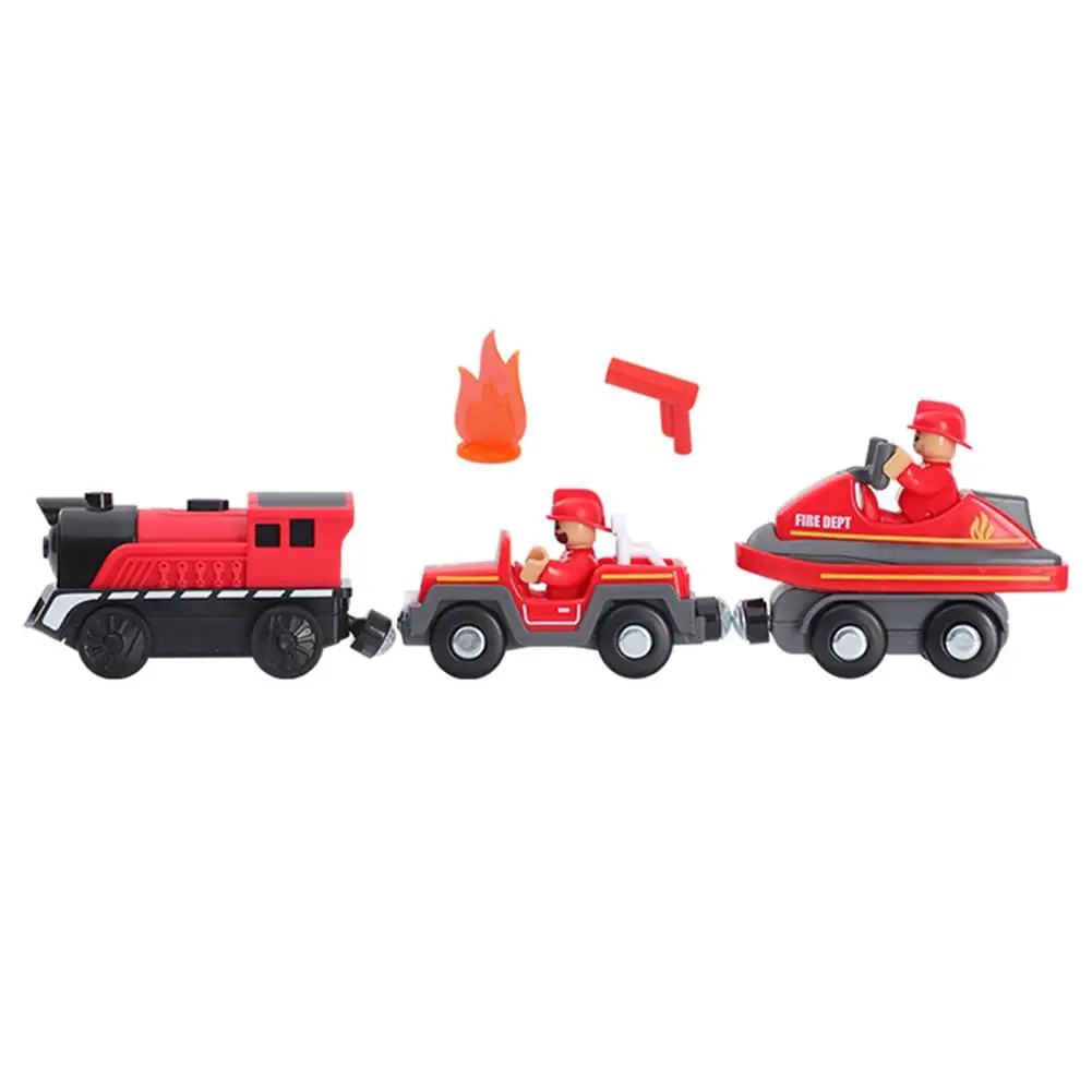 

Magnetic Electric Locomotive Toy Flame Fighting Truck Set Magnetically Connected Electric With Wooden Track