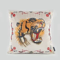 diphylleia rural style sofa bed couch balcony cushion cover soft velvet embroidery tiger head royal blue pillow cases 50x50cm