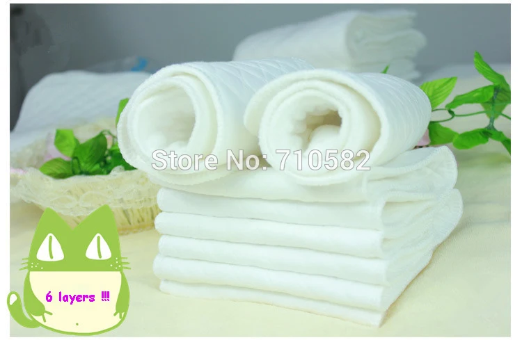 10 шт./партия 6 слоев здоровья Хлопок Моющиеся Многоразовые вставки детская ткань
