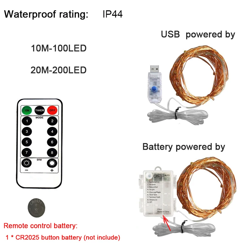 

LED Copper wire light 5M/10M string fairy garland battery power copper wire lamp for party Christmas wedding decoration