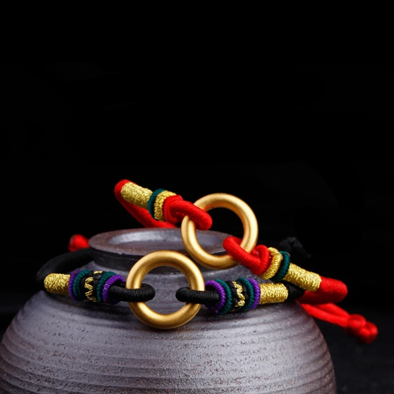 

New Pure 24Kt 3D Yellow Gold Beautiful Colourful Ring Pendant Hand Knitted Bracelet For Woman