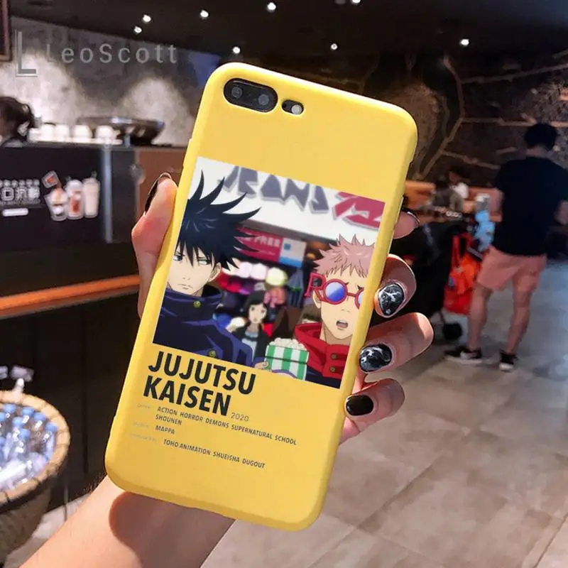 

Jujutsu Kaisen Satoru Gojo anime Phone Case Yellow Candy Color for iPhone 6 7 8 11 12 s mini pro X XS XR MAX Plus
