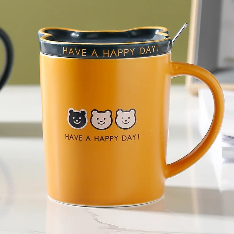 Ручная роспись стандартная керамическая кофейная кружка с крышкой и ложкой пара