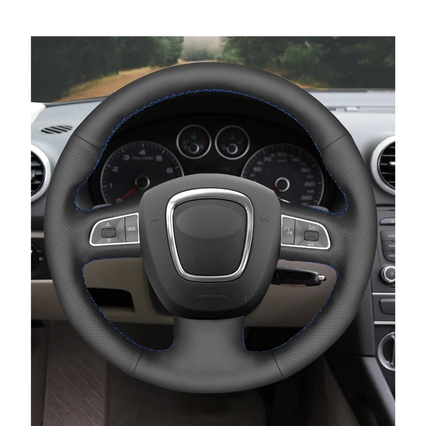 Черные чехлы рулевого колеса автомобиля из искусственной кожи PU для Audi A3 8P Sportback A4