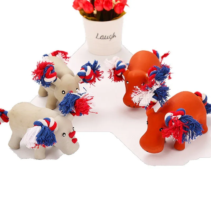 

Pet Dog Durable Lovely Toys With Colorful Ropes Cow Shaped Natural Latex Squeaky Cattle Chew Toys for Dogs