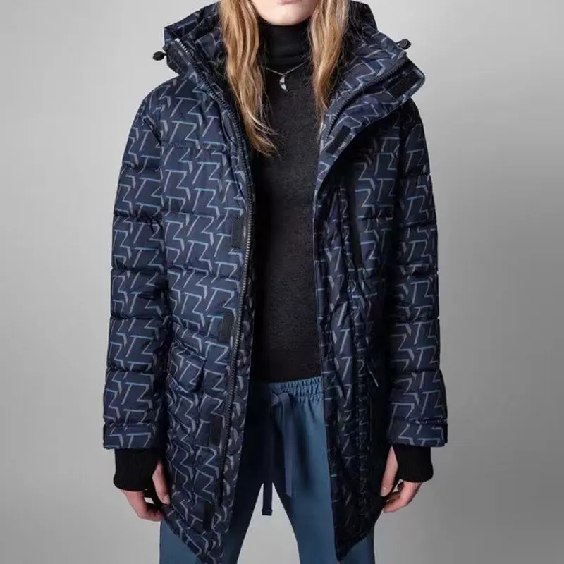 

Classic Letter Print Women Down Jacket Fashion Casual Keep Warm Lady Hooded Coat 2021 Winter New