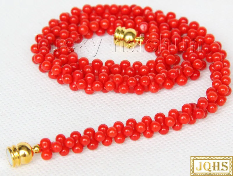 

NEW Choker 16" 9mm bone shape red coral necklace magnet clasp j9769