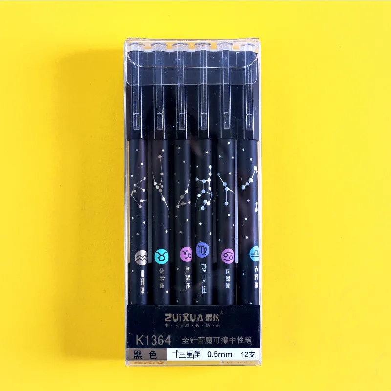 12 шт./компл. гелевая ручка стирающиеся ручки милые черные kawaii canetas школьные