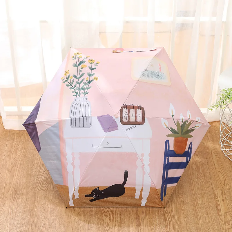 Мультяшное животное кошка милая девушка женский зонтик карманный мини складной