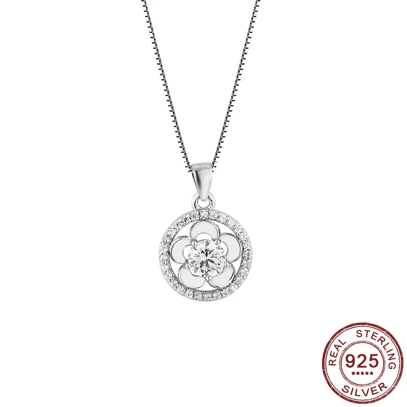 

Flower Pendants 925 Sterling Silver Necklaces Round Cubic Zirconia Fine Wedding Jewelry Women Fashion Accessories Gifts 2020 New