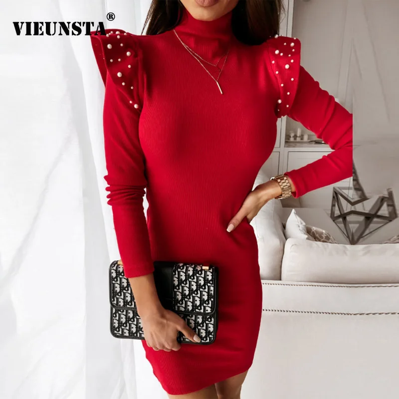 Пикантные Пышное Платье с длинными рукавами трикотажное платье для женщин осень