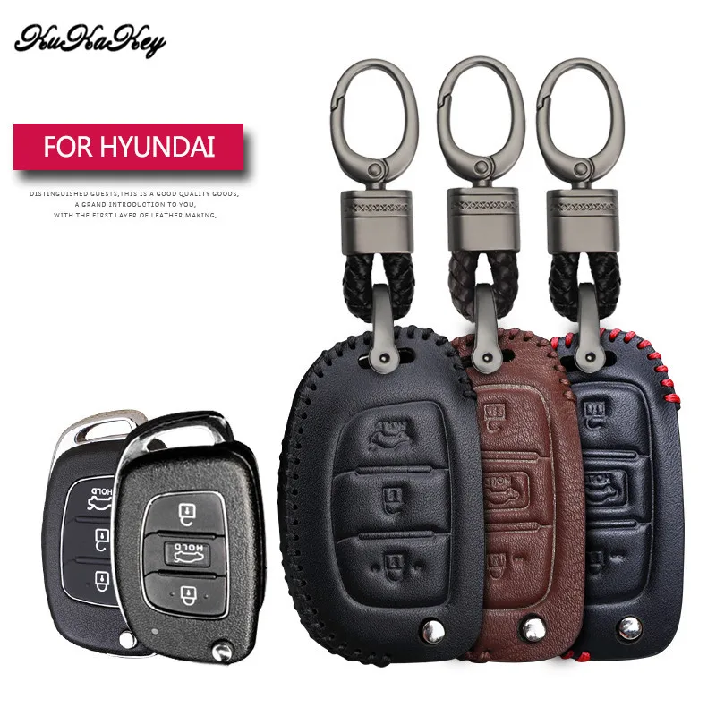 Кожаный чехол для автомобильного ключа защитный Hyundai i30 ix35 HB20 2016 2017 Avante Porter Santafe