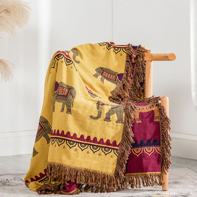 Экзотическое покрывало для дивана в национальном стиле со слоном хлопковое