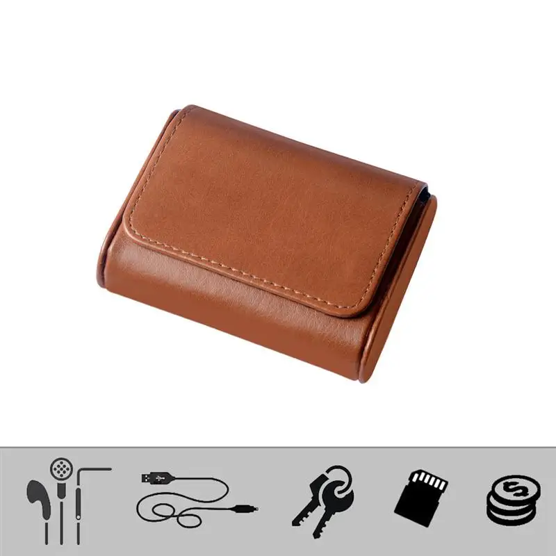 

PU Leather Bag Headset Storage Bag Portable Change Data Cable Headphone Storage Bag for Home Travel Daily Use