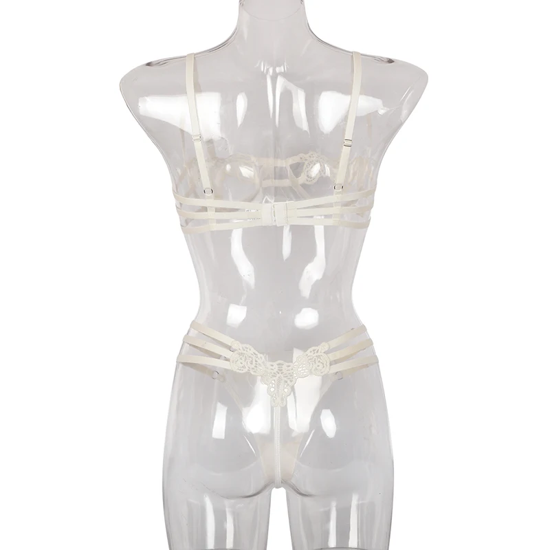 

Women Lace Nightwear, See-Through Lingerie, Sling Push-up Steel Wire Adjustable Bra, Bandage Low-Waist Thong