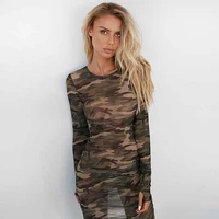 2021 summer new camouflage see through long sleeved mini dress womens clothing
