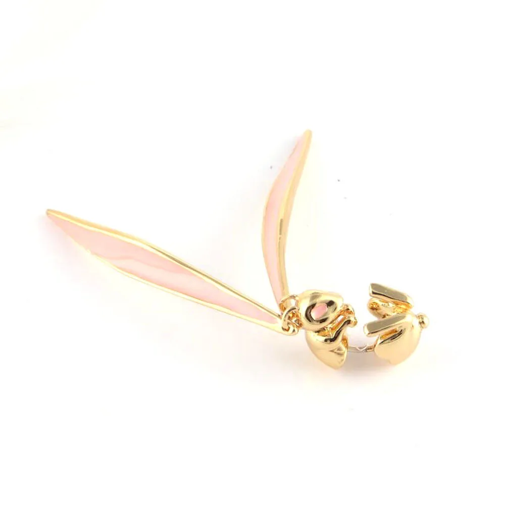 Fashion Lovely Shiny Rhinestone Pink Long Rabbit Ear Glaze Metal Design Drop Earrings for Women Girls Party Gift | Украшения и