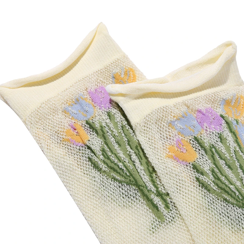 

New Product Summer Transparent Ultrathin Short Socks Comfortable Breathable Absorb Sweat Candy Color Candy Color Flowers Women