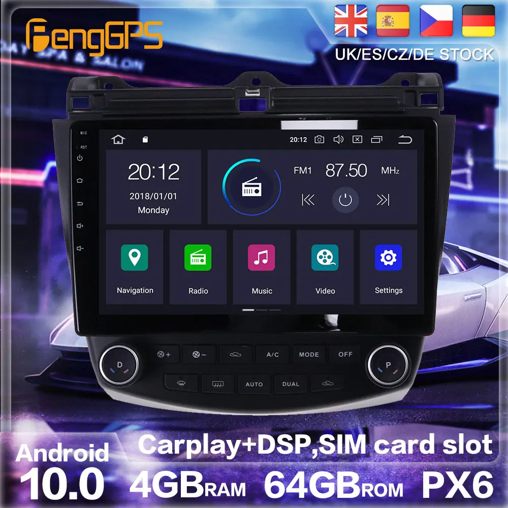 Android 10 PX6 стерео для Honda Accord 7 см UC CL 2003 2007 GPS навигация автомобильный DVD плеер
