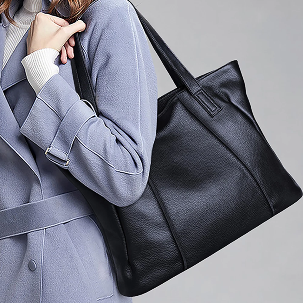 

Classic Women's Handbags For Female Solid Genuine Leather Shoulder Bags Brand Ladies Large Capacity Elegant Tote Bag Travel New