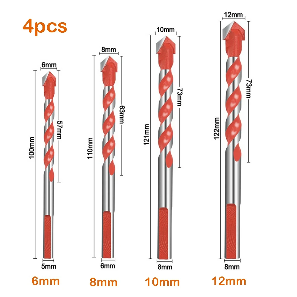 

4pc 6/8/10/12mm Multifunctional Triangle Shank Drill Bit Carbide Hole Drill U-shaped Spiral Groove Smooth Flat Tool Set