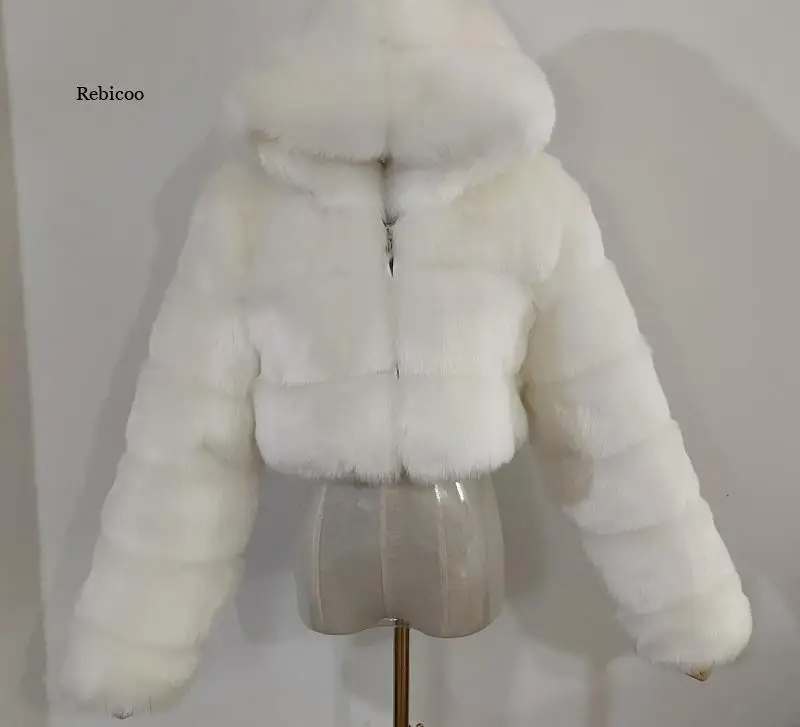 

Women Fashion Luxury Faux Fur Coat Hooded Autumn Winter Warm Overcoat Woman Warm Fake Fur Solid Color Coats Female Ladies