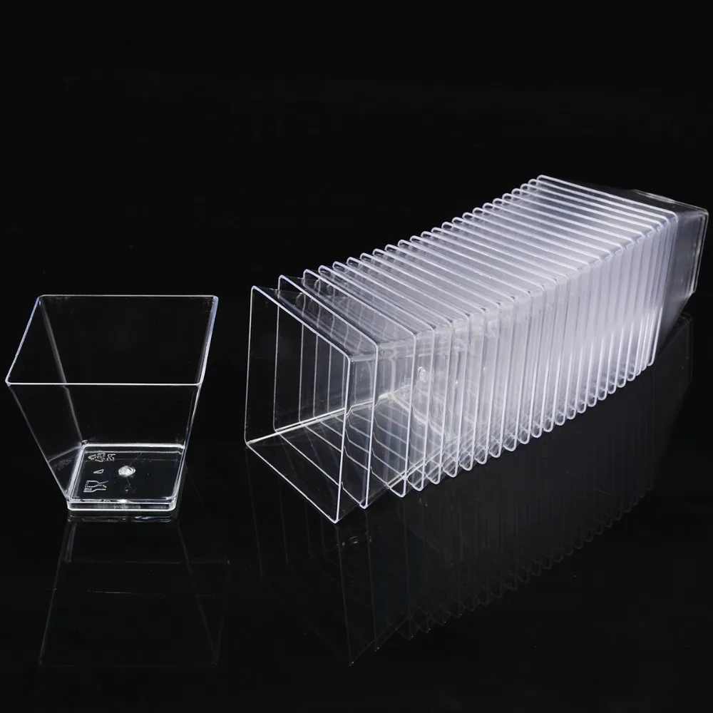 60ml Mini Square Dessert Cup Cube Plastic Sample Dish Cake Jelly Pudding Cups Party Kitchen Accessories LOYPA | Дом и сад