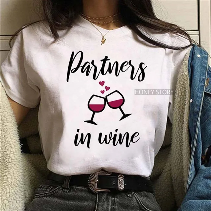 

T-shirt Women Printing Clothing Wine Lady Short Sleeve Casual 90s Cartoon Fashion Clothes Print Tee Top Tshirt Female Graphic