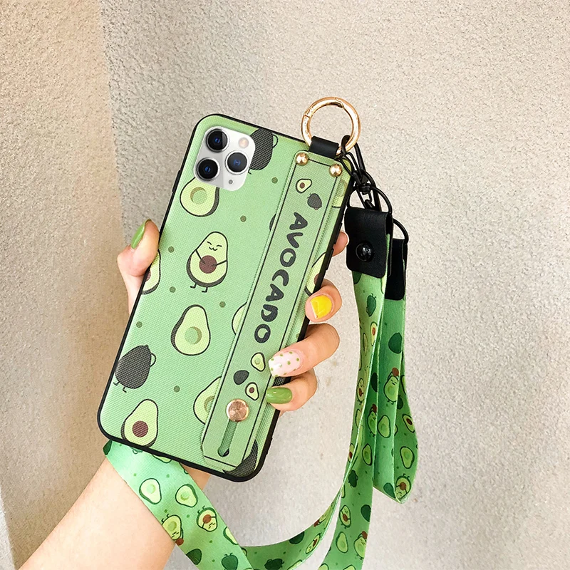 Чехол с ремешком на запястье для iPhone 11 Pro Max X XS XR милый мультяшный ремешок авокадо