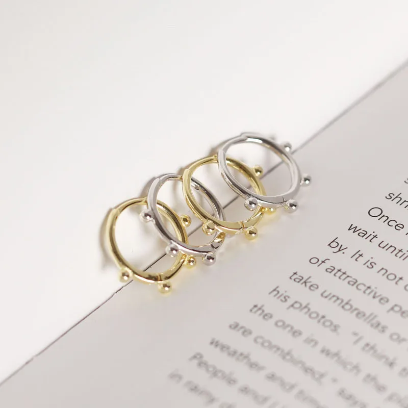 

OBEAR 100% 925 Sterling Silver Geometric Circle Small Silver Beads Stud Earrings for Women Sterling Silver Jewelry