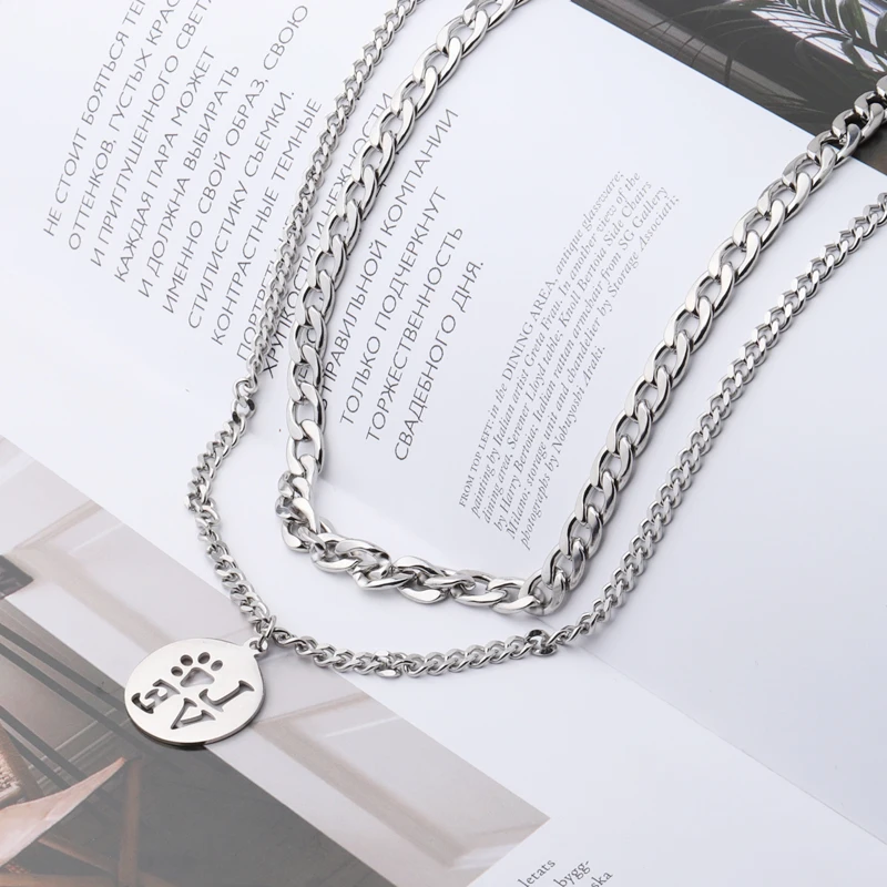 

Fnixtar 10Pcs 40+50cm Double Layer Hip Hop Pendant Necklace Mirror Polish Stainless Steel Sweater Necklace For Christmas Jewelry