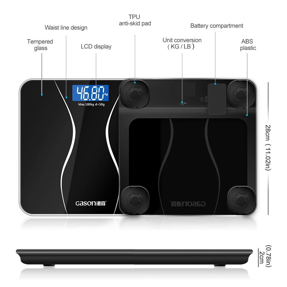 Лидер продаж умные напольные весы GASON A2 для ванной комнаты светодиодный тела